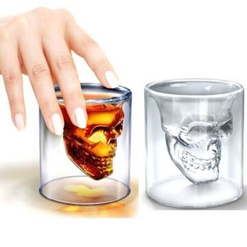 Bicchiere in vetro per shot cicchetto liquore con sagoma di teschio vodka whisky