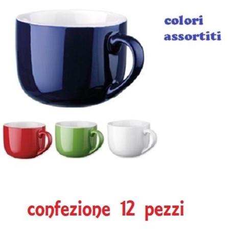 Tazze Grandi Colazione Porcellana Tazzone Latte Tisana Cappuccino 370ml  Colorate