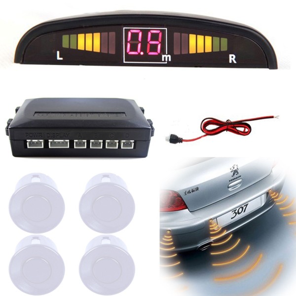 kit 4 sensori di parcheggio auto suv display led cicalino suono bianchi