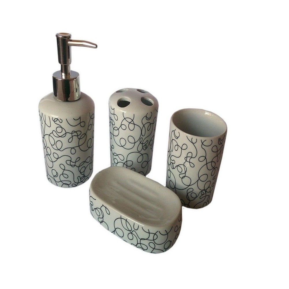 Set 4 pz accessori bagno in ceramica da appoggio design for Accessori da bagno