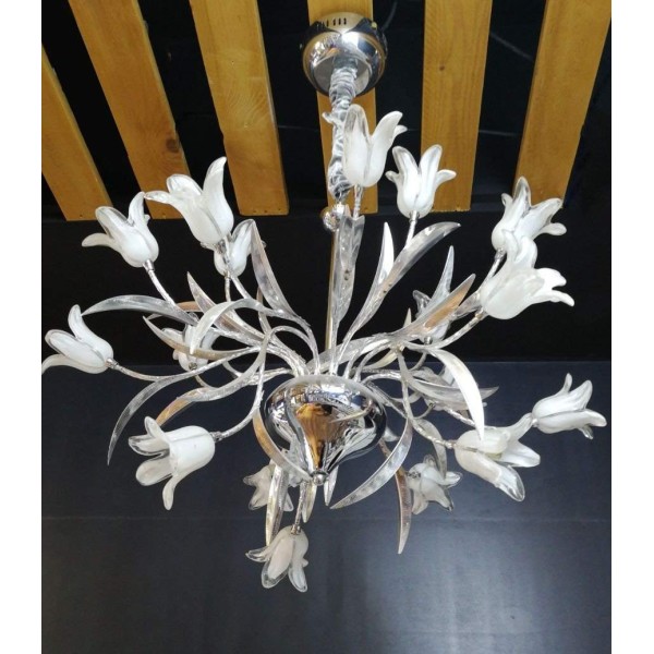 trade shop traesio trade shop - lampadario lampada pendente fiori bianco acciaio vetro luce led sospensione soffitto donna