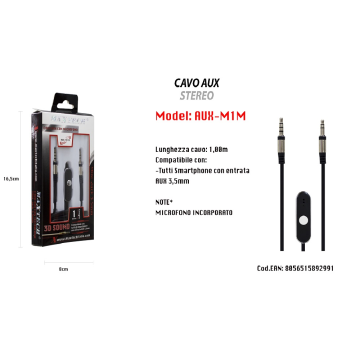 CAVO AUDIO 3,5MM AUX STEREO...