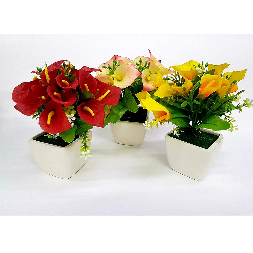 pianta calla finta colorata 21x7.5cm vaso ceramica decorazione fiori