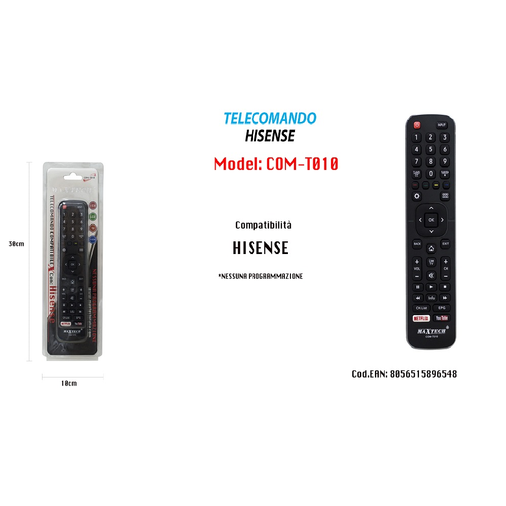 TELECOMANDO HISENSE RICAMBI SENZA PROGRAMMAZIONE LCD LED SERIETV   COMT010