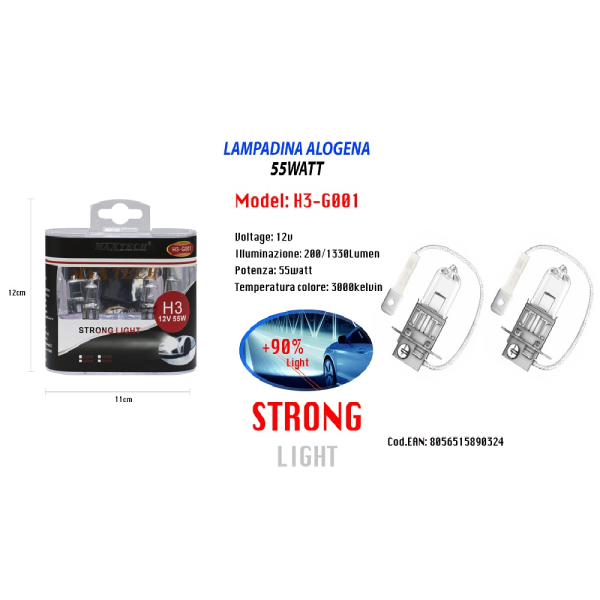 Trade Shop - Lampadine Alogene Per Auto Di Ricambio H3 55 Watt 12v Luce Calda Maxtech H3-g001