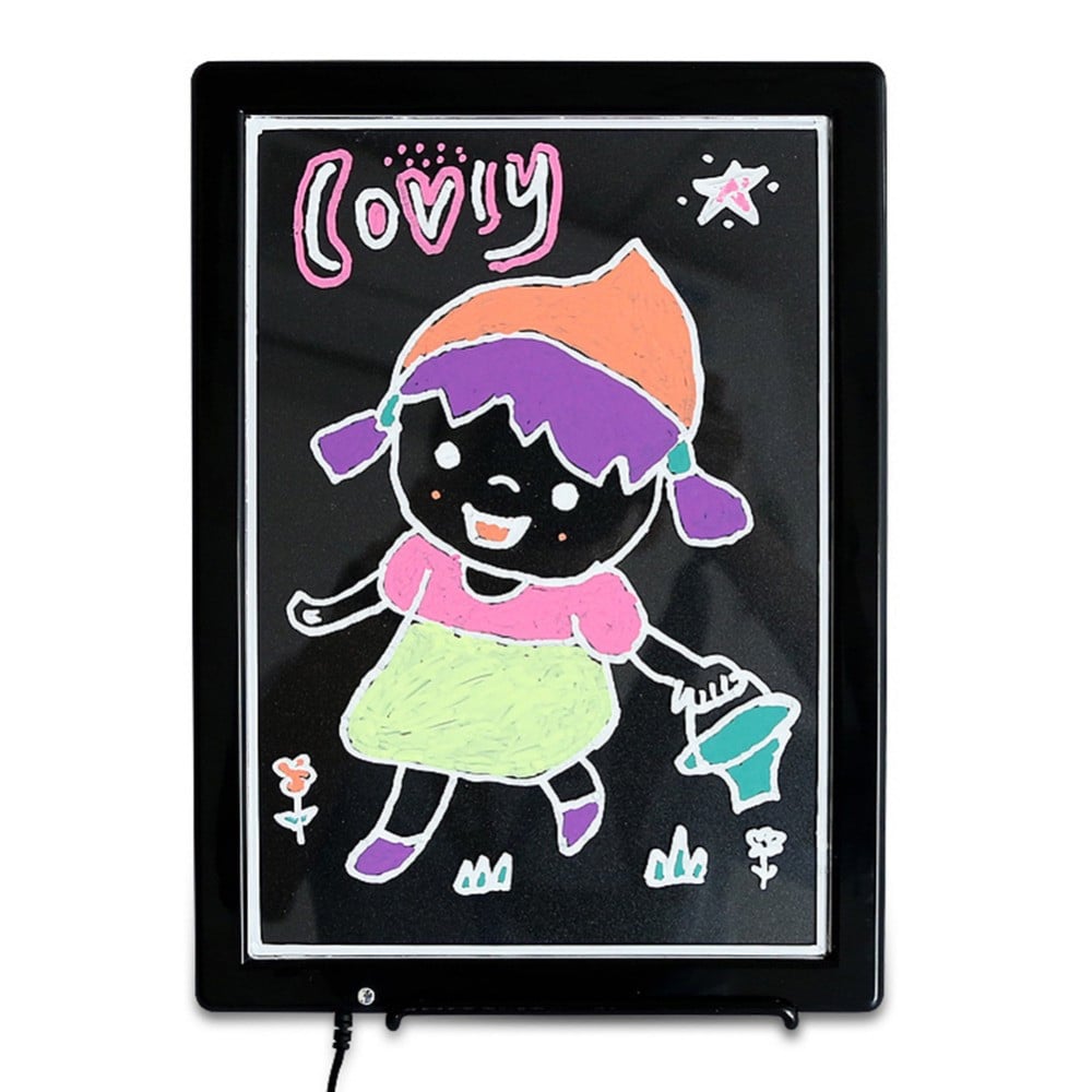 Lavagna Acrilica A LED Cancellabile – 30x20 Cm, 7 Penne Colorate, 6 Colori LED E 4 Modalità – Per Scrivania, Ufficio, Casa O Negozi