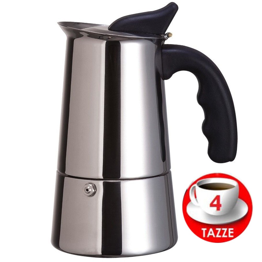 Groenenberg Moka induzione 4 Tazze (200 ml), Caffettiera Espresso Maker  (Acciaio Inox), Caffettiera Espresso Manuale incl. Guarnizione di Ricambio  & Guida Step-by-Step