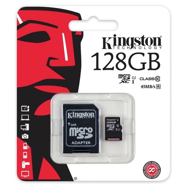 KINGSTON MICRO SD 128GB MICROSD CLASSE 10 SDHC SCHEDA DI MEMORIA CARD SMARTPHONE