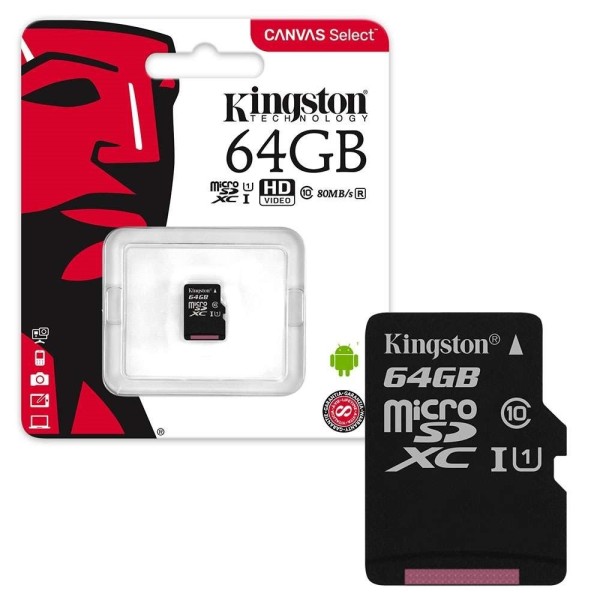 KINGSTON MICRO SD 64 GB CLASSE 10 MICROSD 80 MB/S CANVAS SCHEDA MEMORIA 64GB