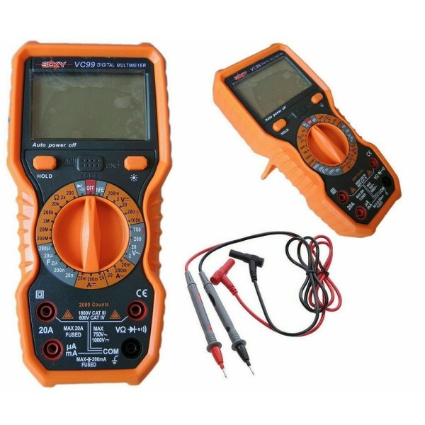 Trade Shop - Multimetro Digitale Tester Professionale Volt Ampere Farad Ohm Puntali Vc99