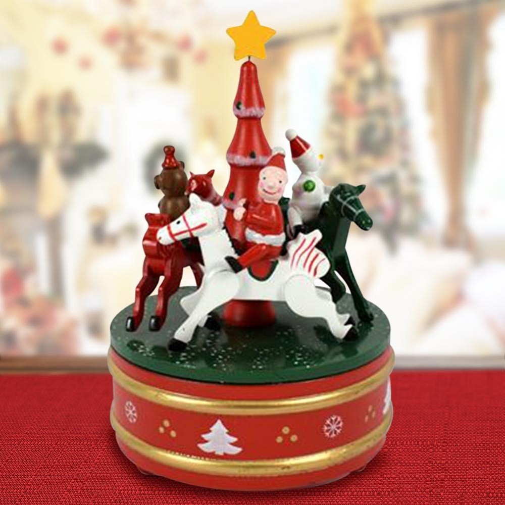 Decorazioni Natalizie Legno.Carillon Natalizio Giostra Natale Legno Decorazioni Natalizie 14x21cm