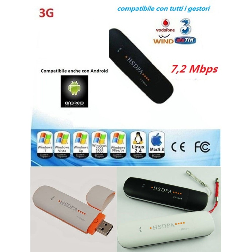CHIAVETTA INTERNET KEY USB 3G MODEM 7.2 MBPS UNIVERSALE X TUTTI I GESTORI 