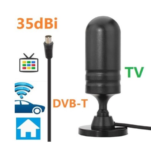 Antenna TV Terrestre DVB-T Interno ESTERNO Amplificata 36 dBi PER AUTO CAMPER 
