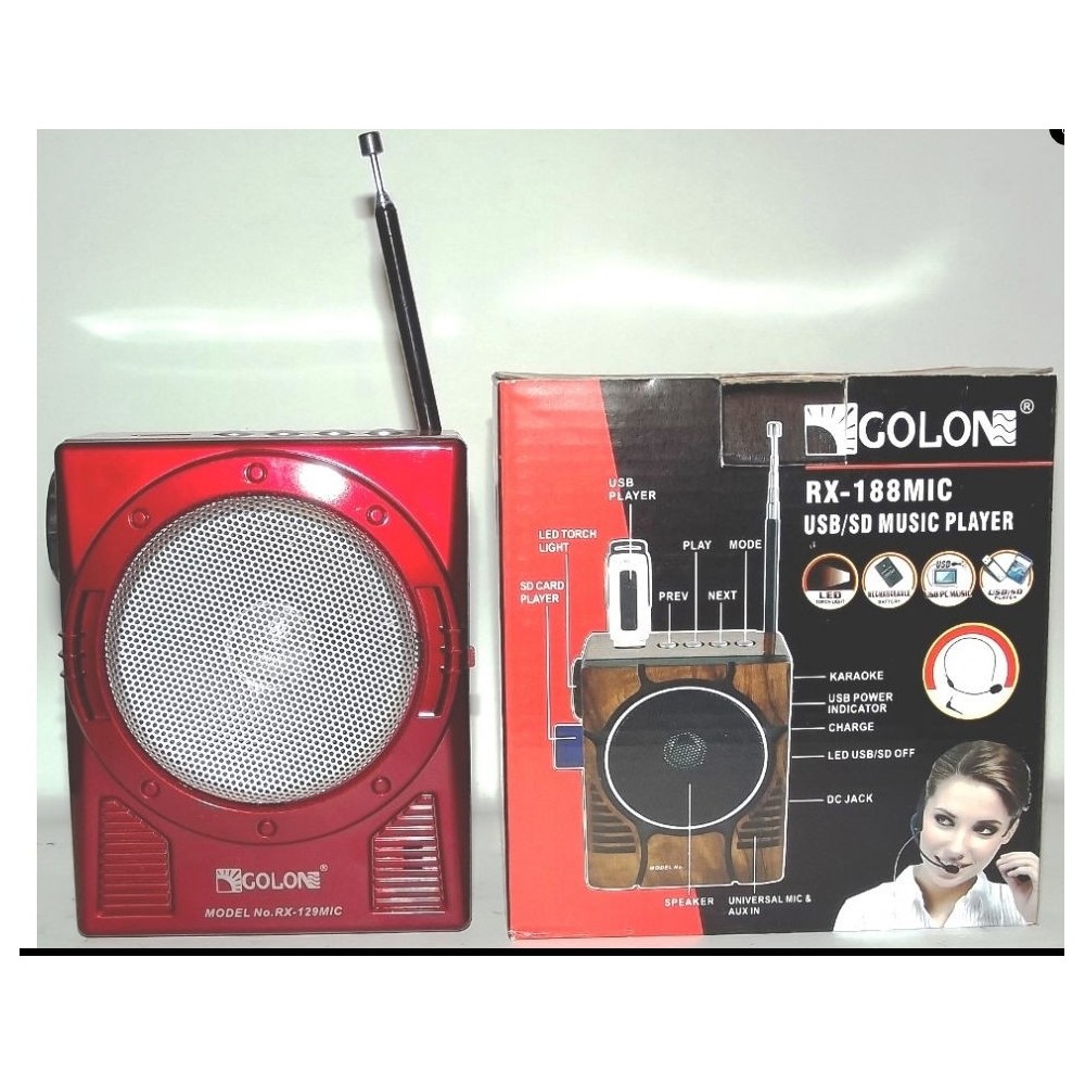 GOLON RX-188MIC RADIO AM FM PORTATILE CON INGRESSO SD USB SPEAKER LED KARAOKE