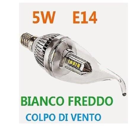 LAMPADA 20 LED 5W COLPO SOFFIO DI VENTO  E14 TRASPARENTE LAMPADINA BIANCO FREDDO