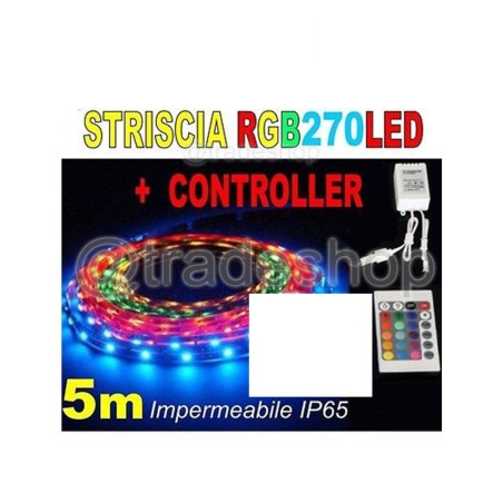 Striscia LED COLORATA RGB 5M SMD5050 IMPERMEABILE CON ALIMENTATORE E TELECOMANDO