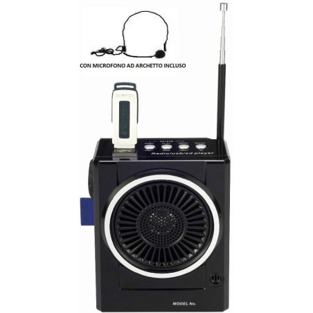 RADIO FM KARAOKE USB CASSA SPEAKER MP3 SD RICARICABILE CON TORCIA E MICROFONO