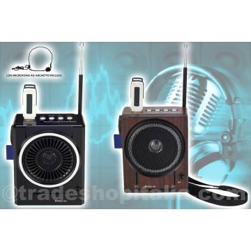 RADIO FM KARAOKE USB CASSA SPEAKER MP3 SD RICARICABILE CON TORCIA E MICROFONO